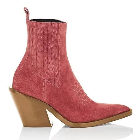 Women's suede ankle boots pointed toe block heel fashion ankle boots