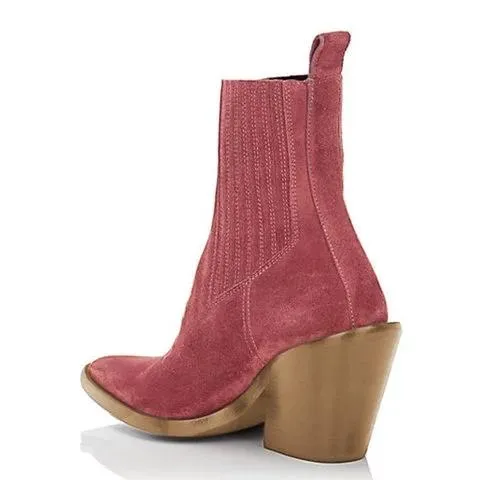 Women's suede ankle boots pointed toe block heel fashion ankle boots