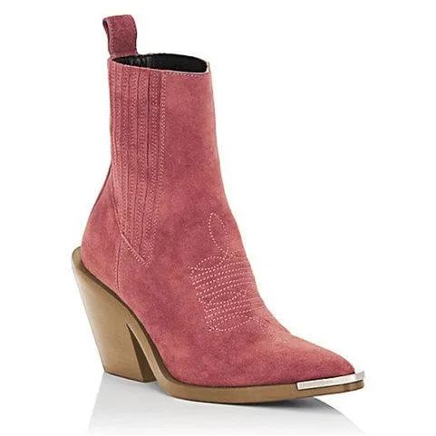Women's suede ankle boots pointed toe block heel fashion ankle boots