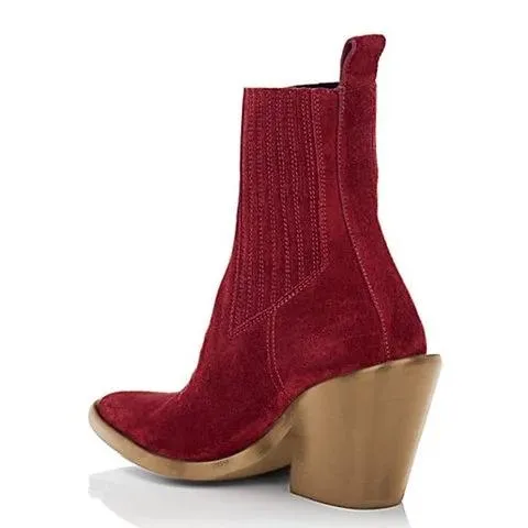 Women's suede ankle boots pointed toe block heel fashion ankle boots