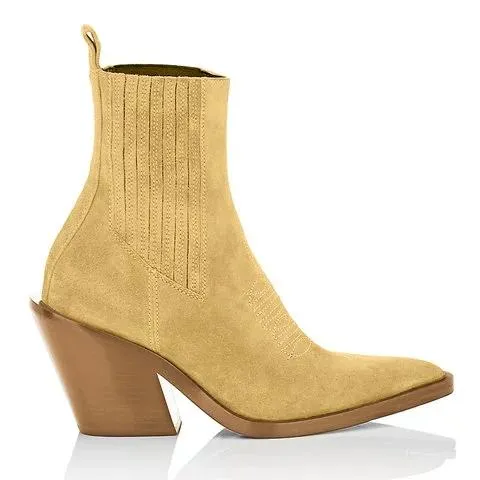 Women's suede ankle boots pointed toe block heel fashion ankle boots