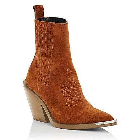 Women's suede ankle boots pointed toe block heel fashion ankle boots