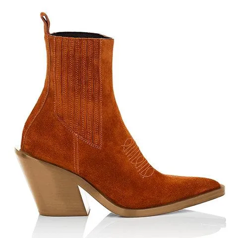 Women's suede ankle boots pointed toe block heel fashion ankle boots
