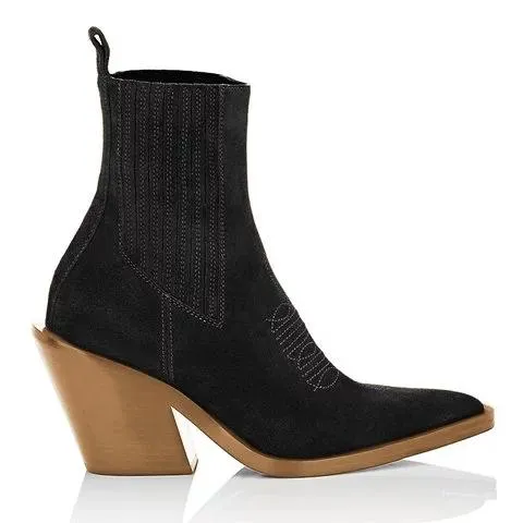 Women's suede ankle boots pointed toe block heel fashion ankle boots