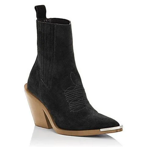 Women's suede ankle boots pointed toe block heel fashion ankle boots