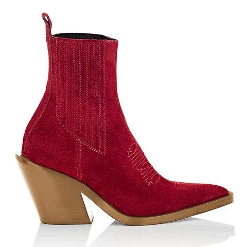 Women's suede ankle boots pointed toe block heel fashion ankle boots