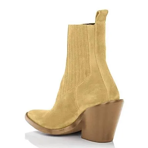 Women's suede ankle boots pointed toe block heel fashion ankle boots