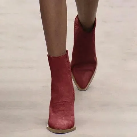 Women's suede ankle boots pointed toe block heel fashion ankle boots