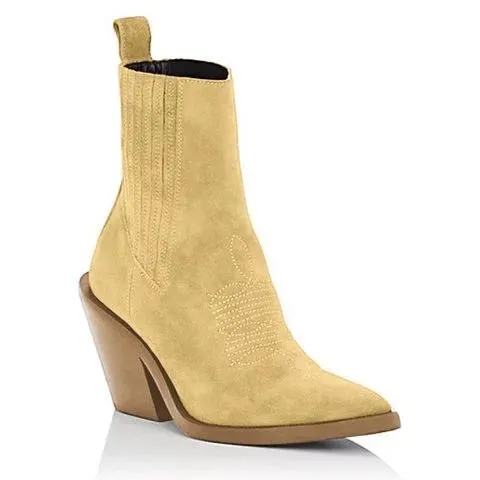 Women's suede ankle boots pointed toe block heel fashion ankle boots