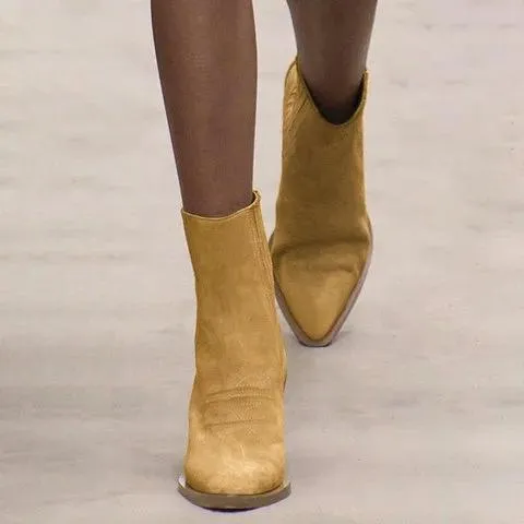 Women's suede ankle boots pointed toe block heel fashion ankle boots