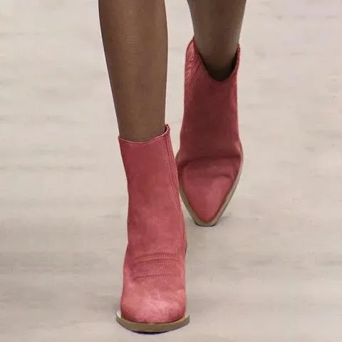 Women's suede ankle boots pointed toe block heel fashion ankle boots