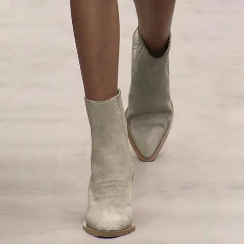 Women's suede ankle boots pointed toe block heel fashion ankle boots