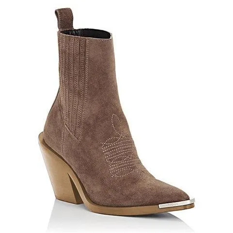 Women's suede ankle boots pointed toe block heel fashion ankle boots