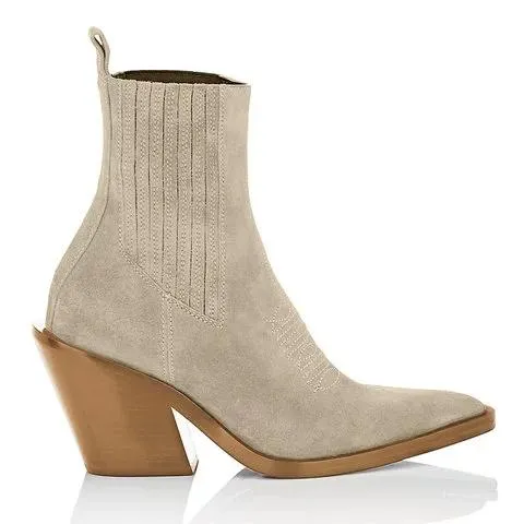 Women's suede ankle boots pointed toe block heel fashion ankle boots