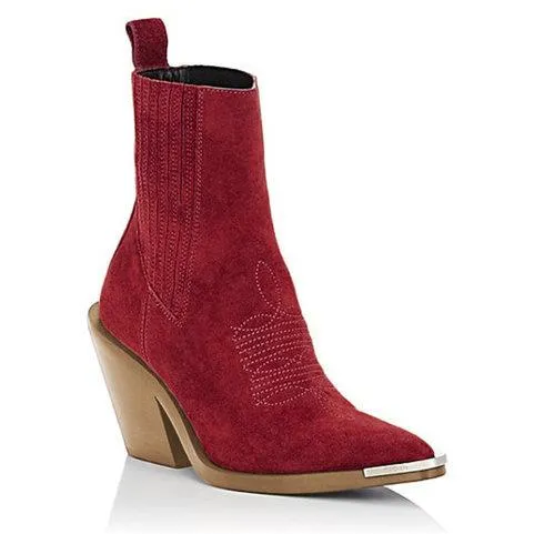 Women's suede ankle boots pointed toe block heel fashion ankle boots