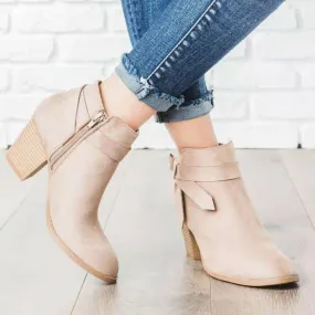 Women’s Suede Block Heel Ankle Boots with Side Zipper