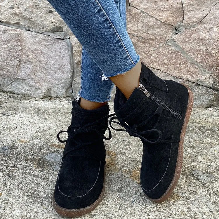 Women’s Suede Moccasin-Style Ankle Boots with Flat Heel
