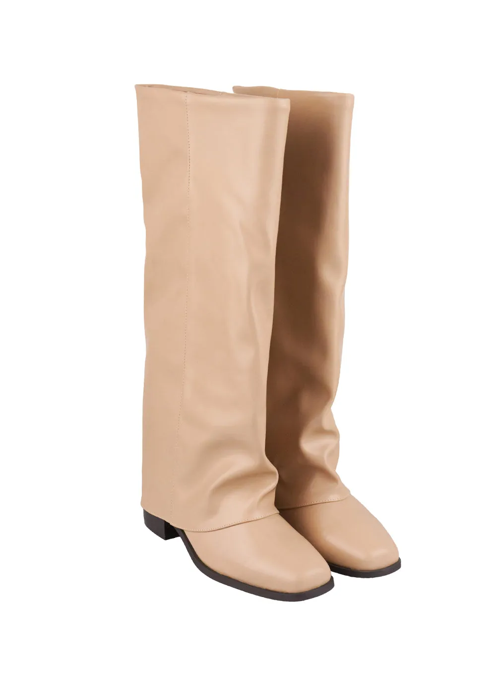 Wrinkled Faux-Leather Knee-High Boots CJ520