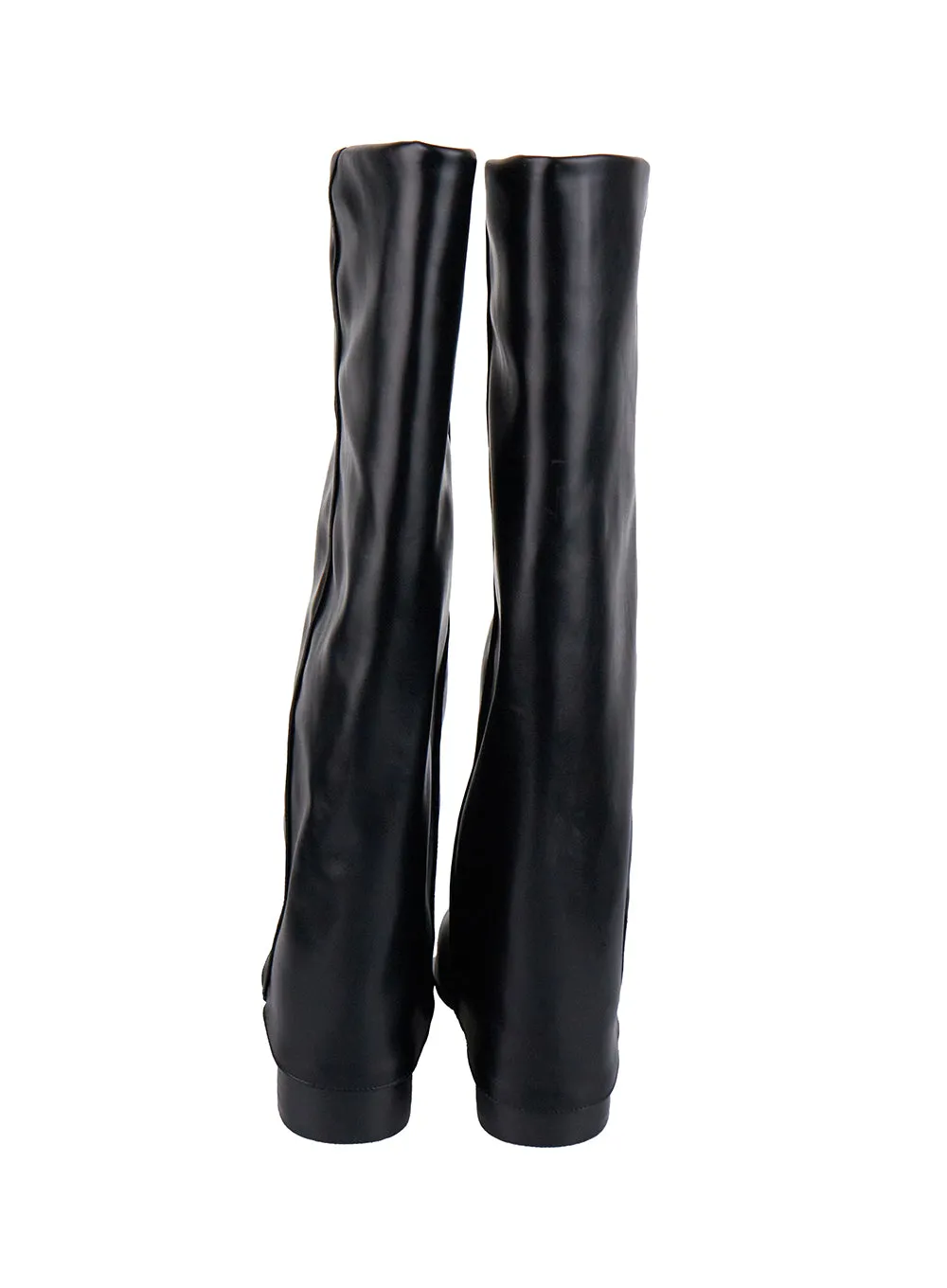 Wrinkled Faux-Leather Knee-High Boots CJ520