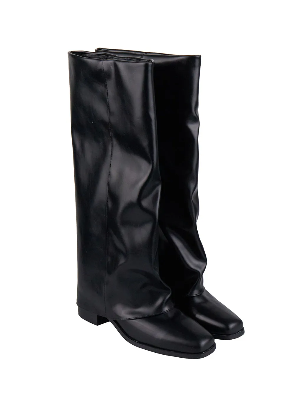 Wrinkled Faux-Leather Knee-High Boots CJ520