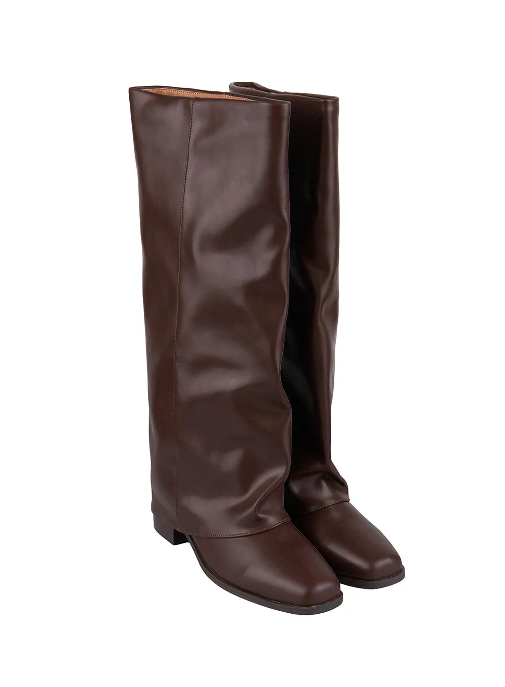 Wrinkled Faux-Leather Knee-High Boots CJ520