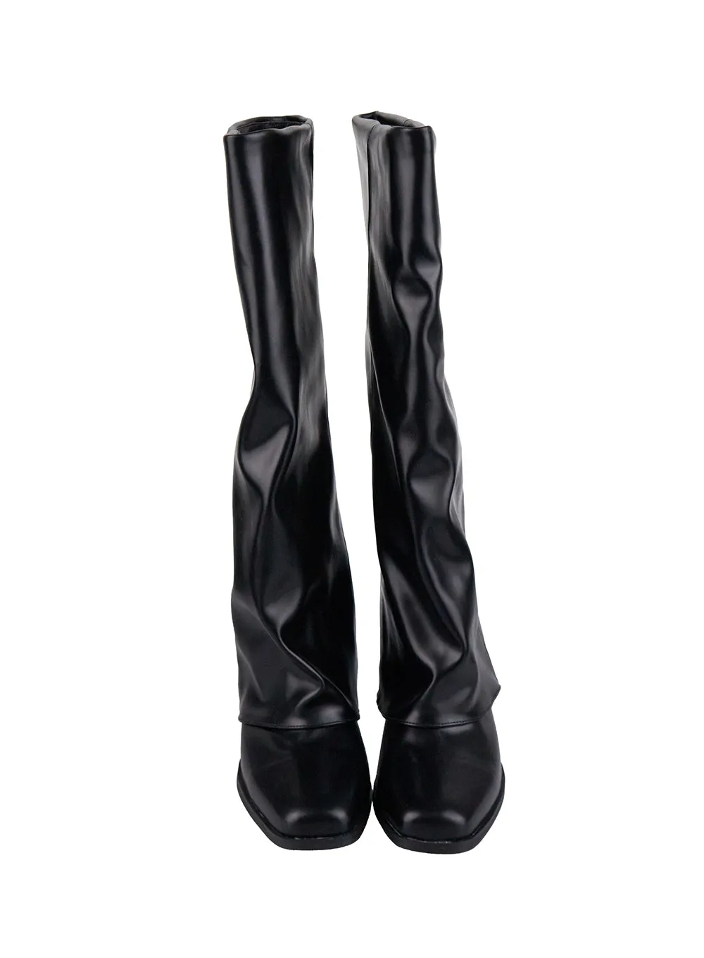 Wrinkled Faux-Leather Knee-High Boots CJ520