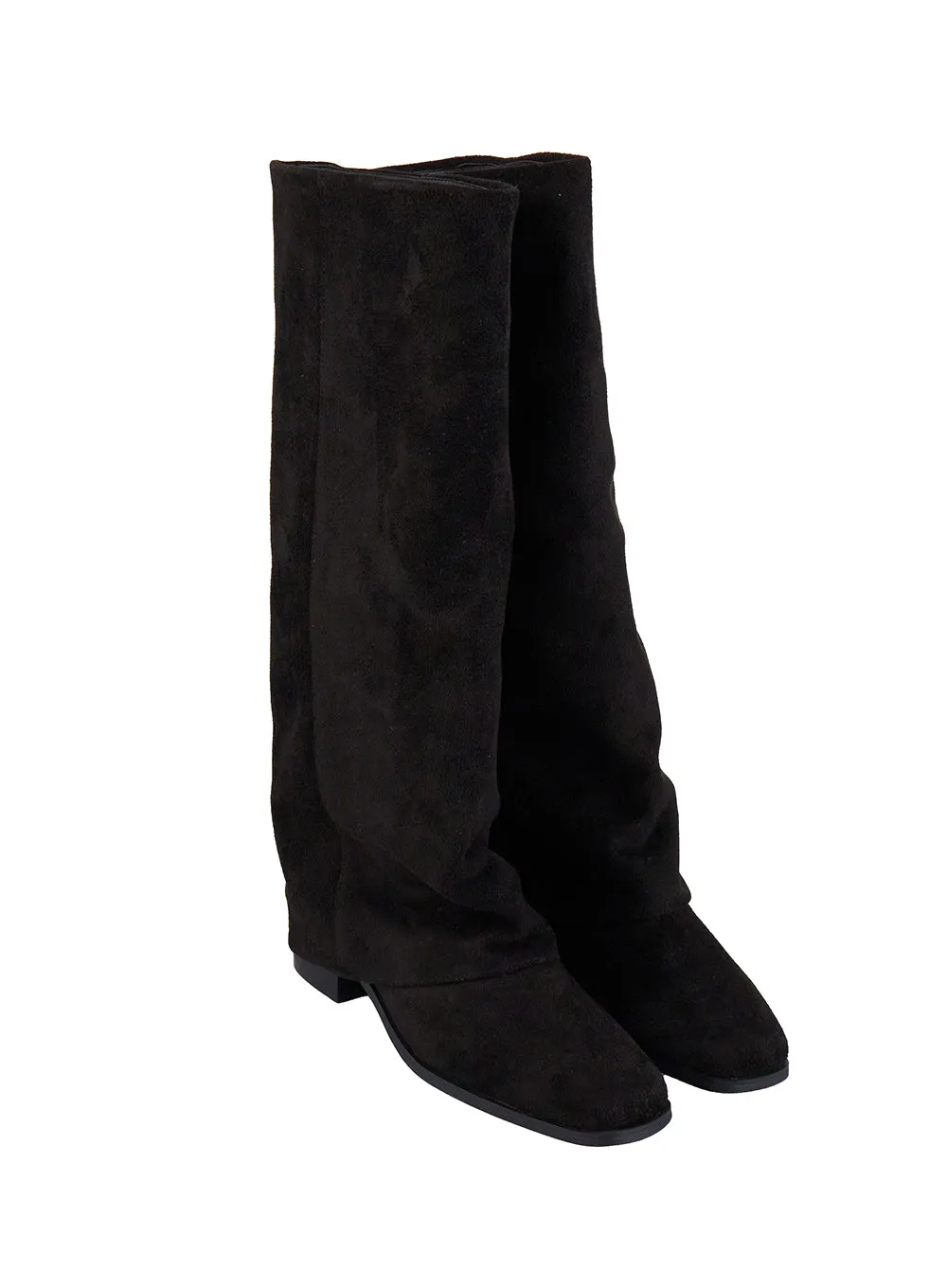 Wrinkled Faux-Leather Knee-High Boots CJ520